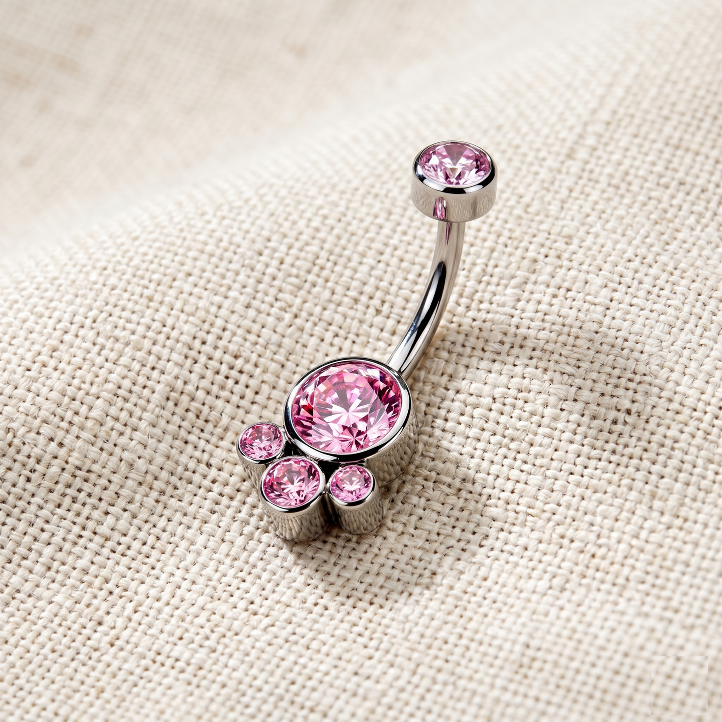 Surgical Steel Bezel Cluster CZ Internally Threaded Belly Button Ring 14G