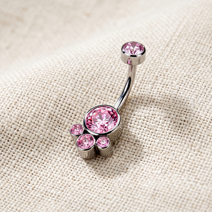 Surgical Steel Bezel Cluster CZ Internally Threaded Belly Button Ring 14G