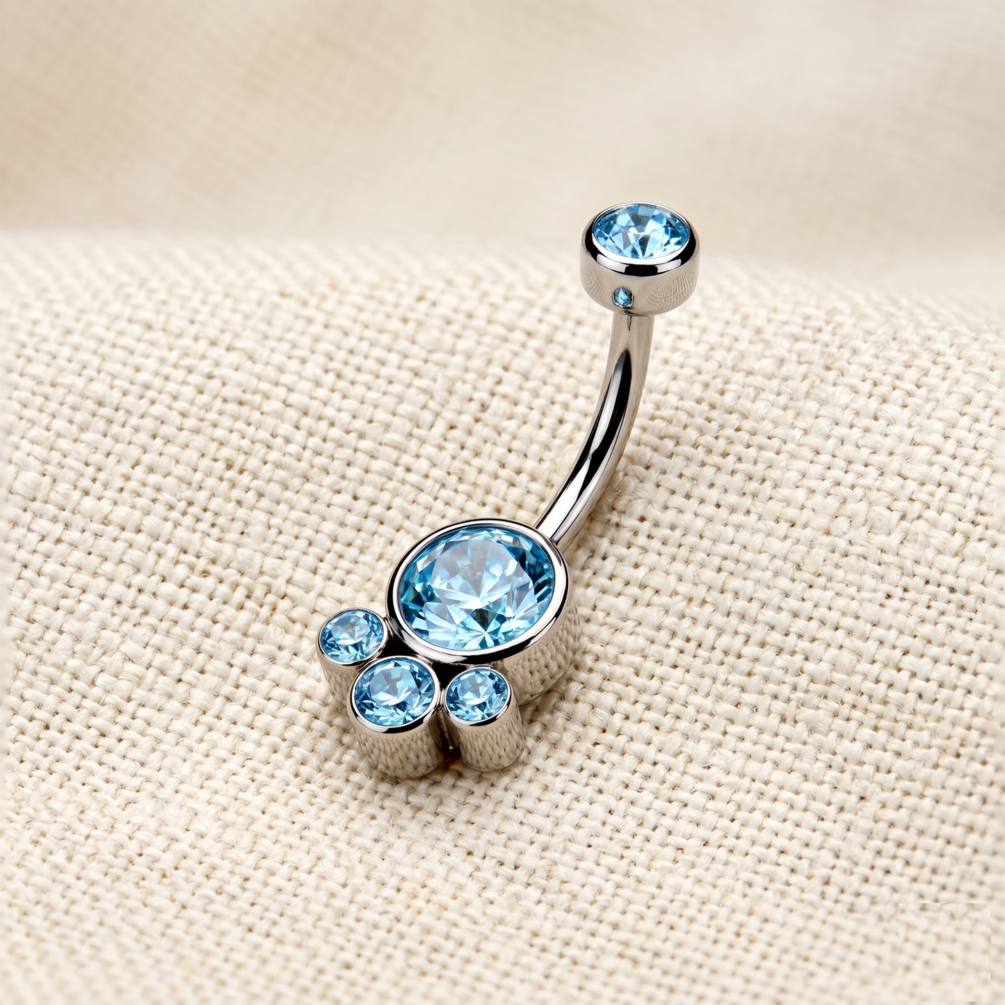 Surgical Steel Bezel Cluster CZ Internally Threaded Belly Button Ring 14G