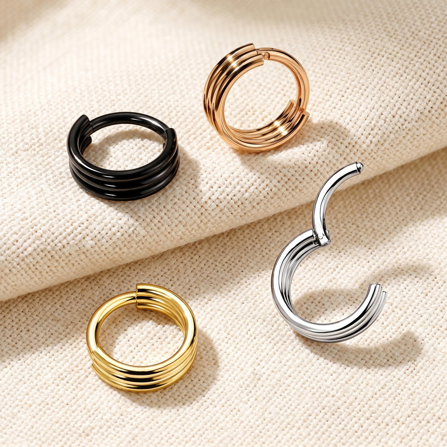 Triple Layer Hinged Hoop Ring 16G