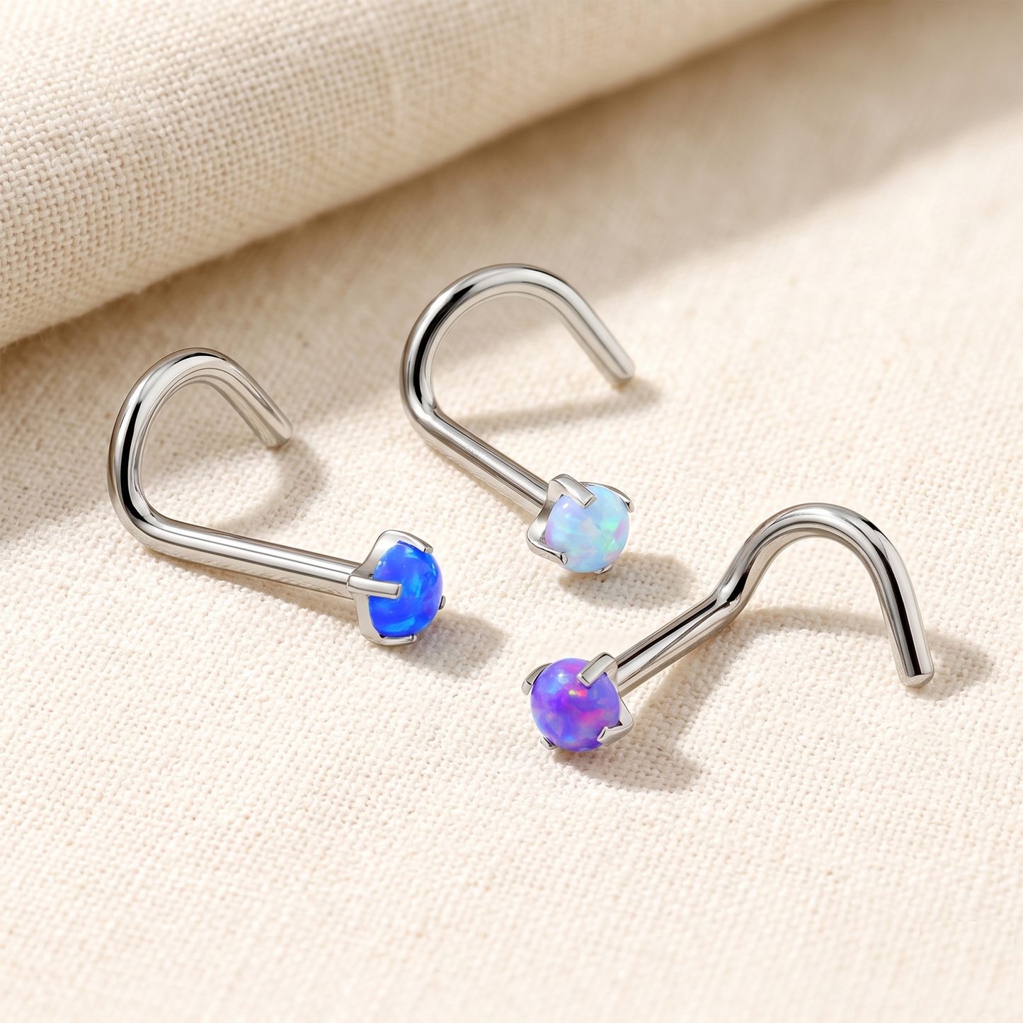 Titanium Opal Prong Set Nose Screw 18G 20G