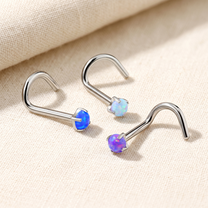 Titanium Opal Prong Set Nose Screw 18G 20G