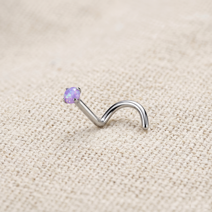 Titanium Opal Prong Set Nose Screw 18G 20G
