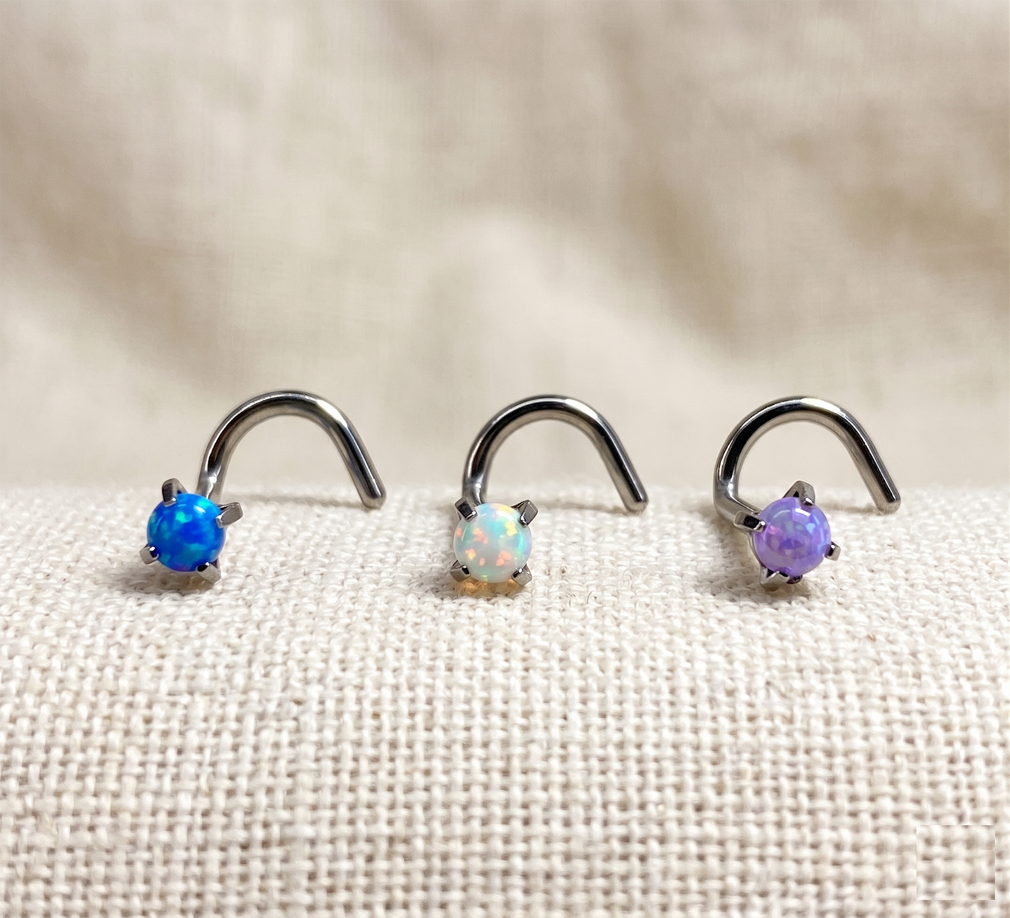 Titanium Opal Prong Set Nose Screw 18G 20G