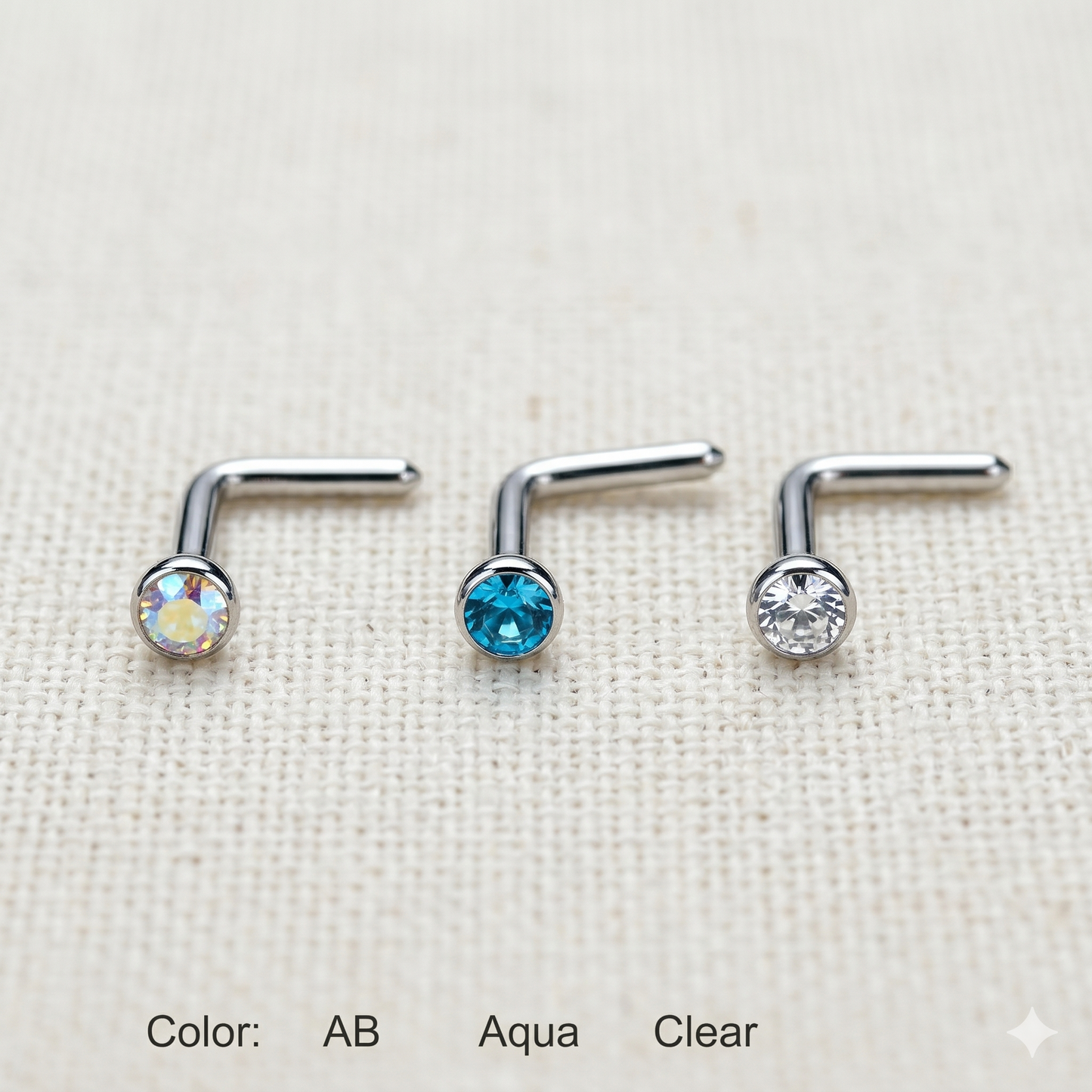 Titanium 2mm CZ L-Bend Nose Ring 20G - 6 Colors
