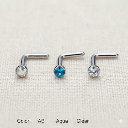 Titanium 2mm CZ L-Bend Nose Ring 20G - 6 Colors