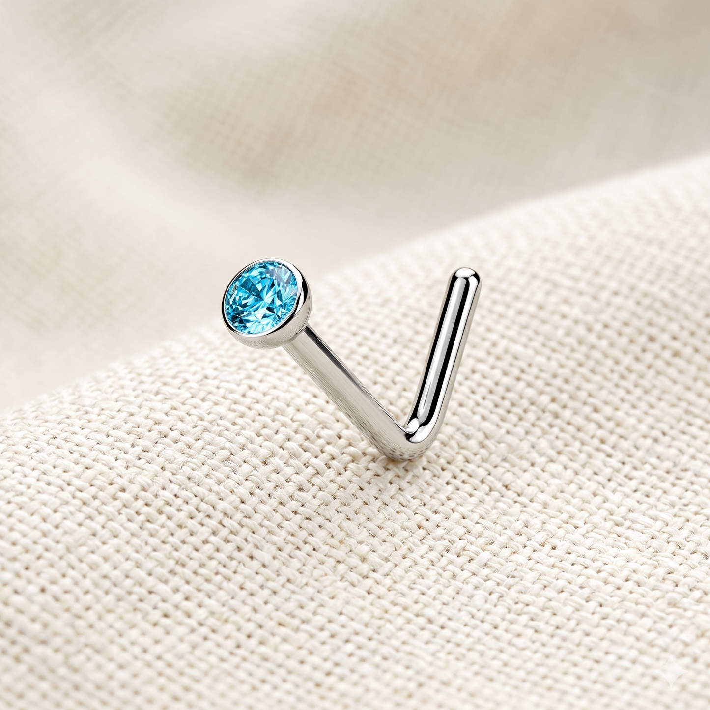 Titanium 2mm CZ L-Bend Nose Ring 20G - 6 Colors