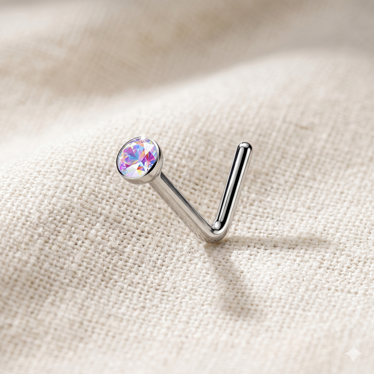 Titanium 2mm CZ L-Bend Nose Ring 20G - 6 Colors