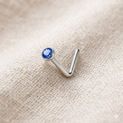 Titanium 2mm CZ L-Bend Nose Ring 20G - 6 Colors