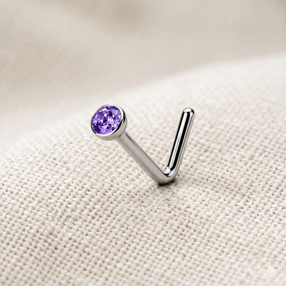 Titanium 2mm CZ L-Bend Nose Ring 20G - 6 Colors