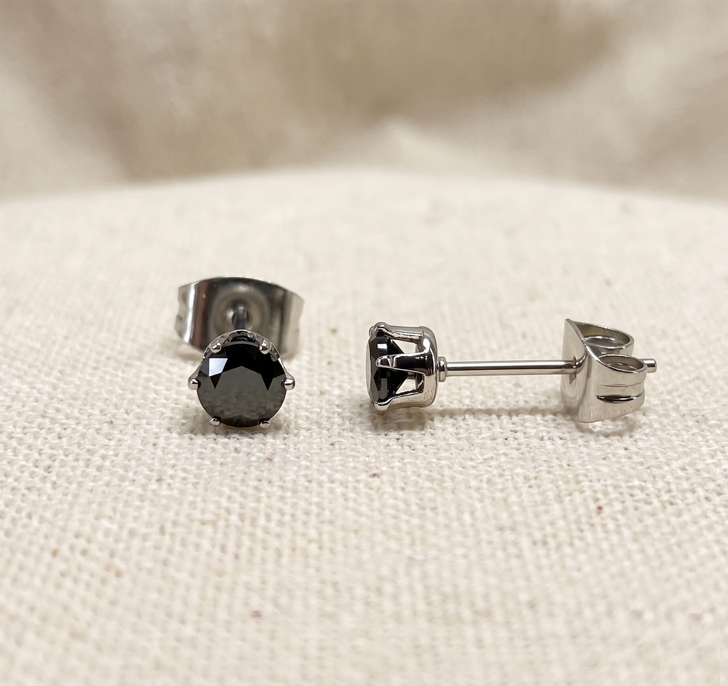 Surgical Steel Black CZ Stud Earrings 20G - Silver