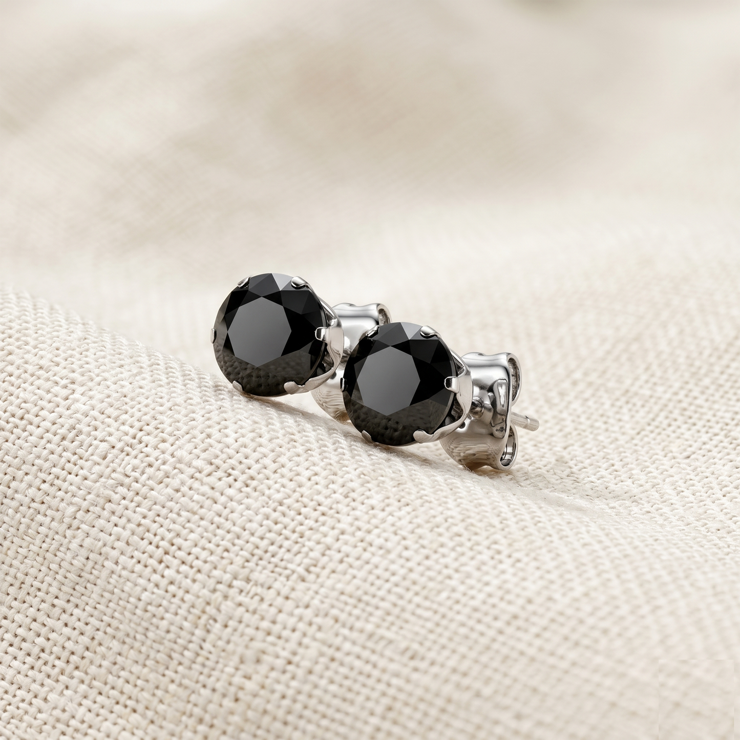 Surgical Steel Black CZ Stud Earrings 20G - Silver