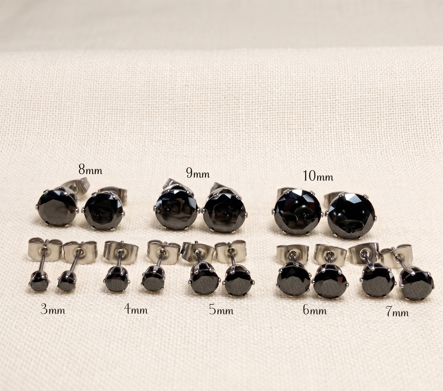 Surgical Steel Black CZ Stud Earrings 20G - Silver