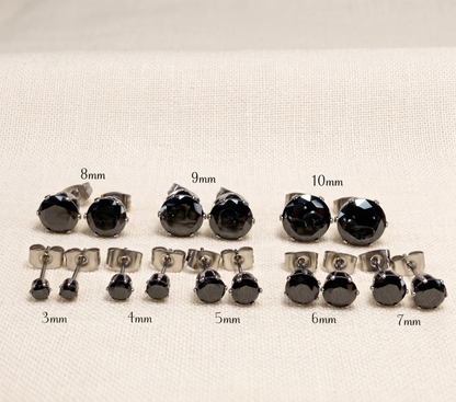 Surgical Steel Black CZ Stud Earrings 20G - Silver