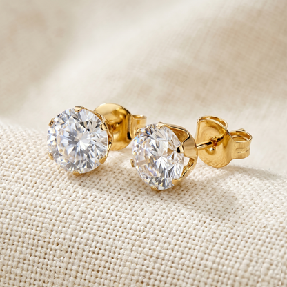 Surgical Steel Clear CZ Stud Earrings - Gold