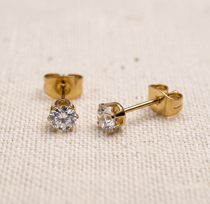 Surgical Steel Clear CZ Stud Earrings - Gold