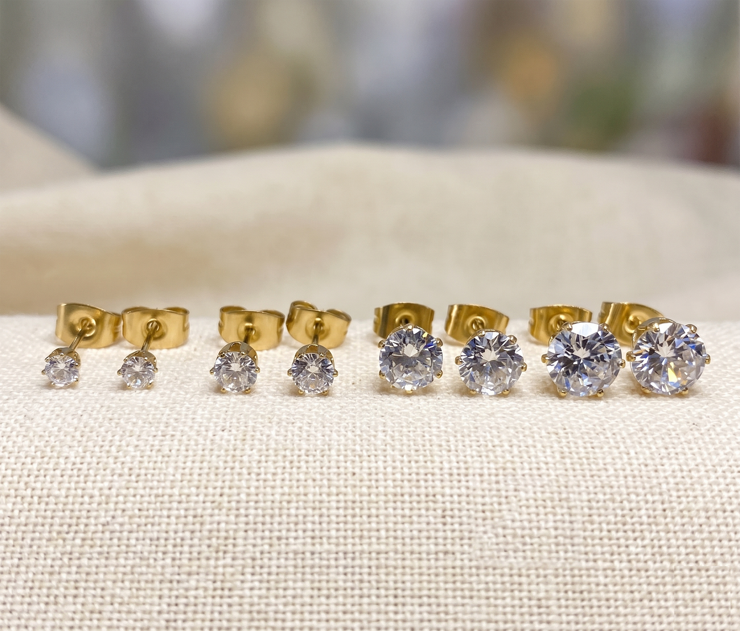 Surgical Steel Clear CZ Stud Earrings - Gold