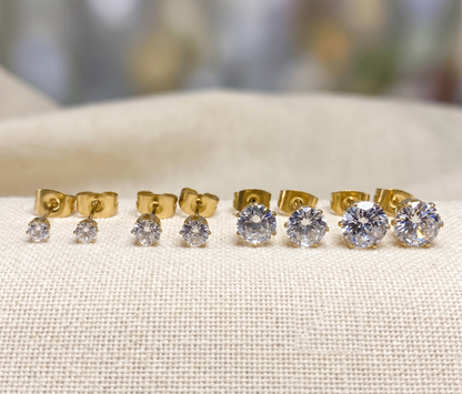 Surgical Steel Clear CZ Stud Earrings - Gold