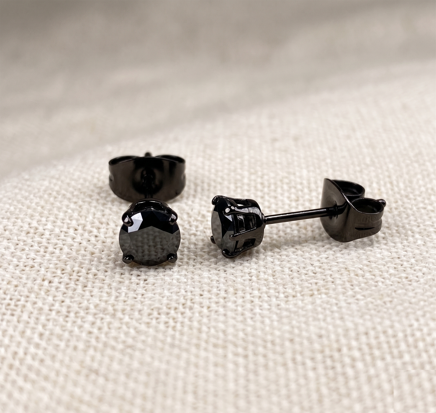 Black Surgical Steel Black CZ Stud Earrings