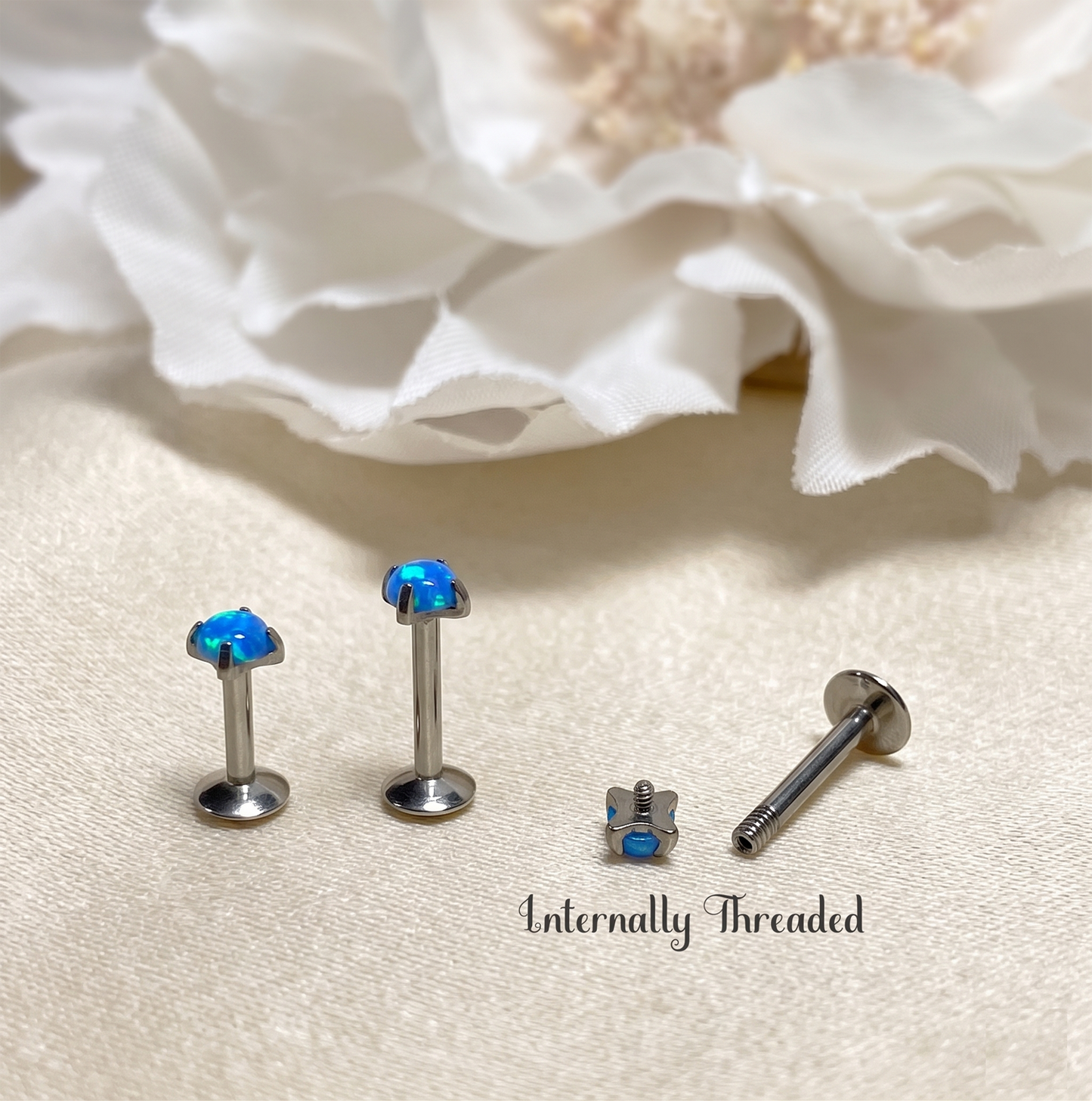 Titanium Blue Opal Threaded Labret Stud 16G