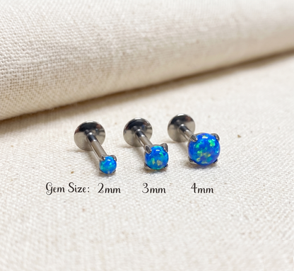 Titanium Blue Opal Threaded Labret Stud 16G