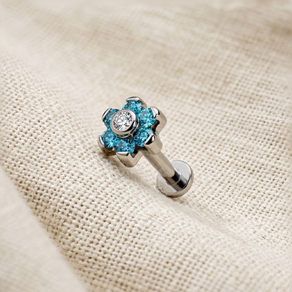 Titanium Flower CZ Threaded Labret Stud 16G