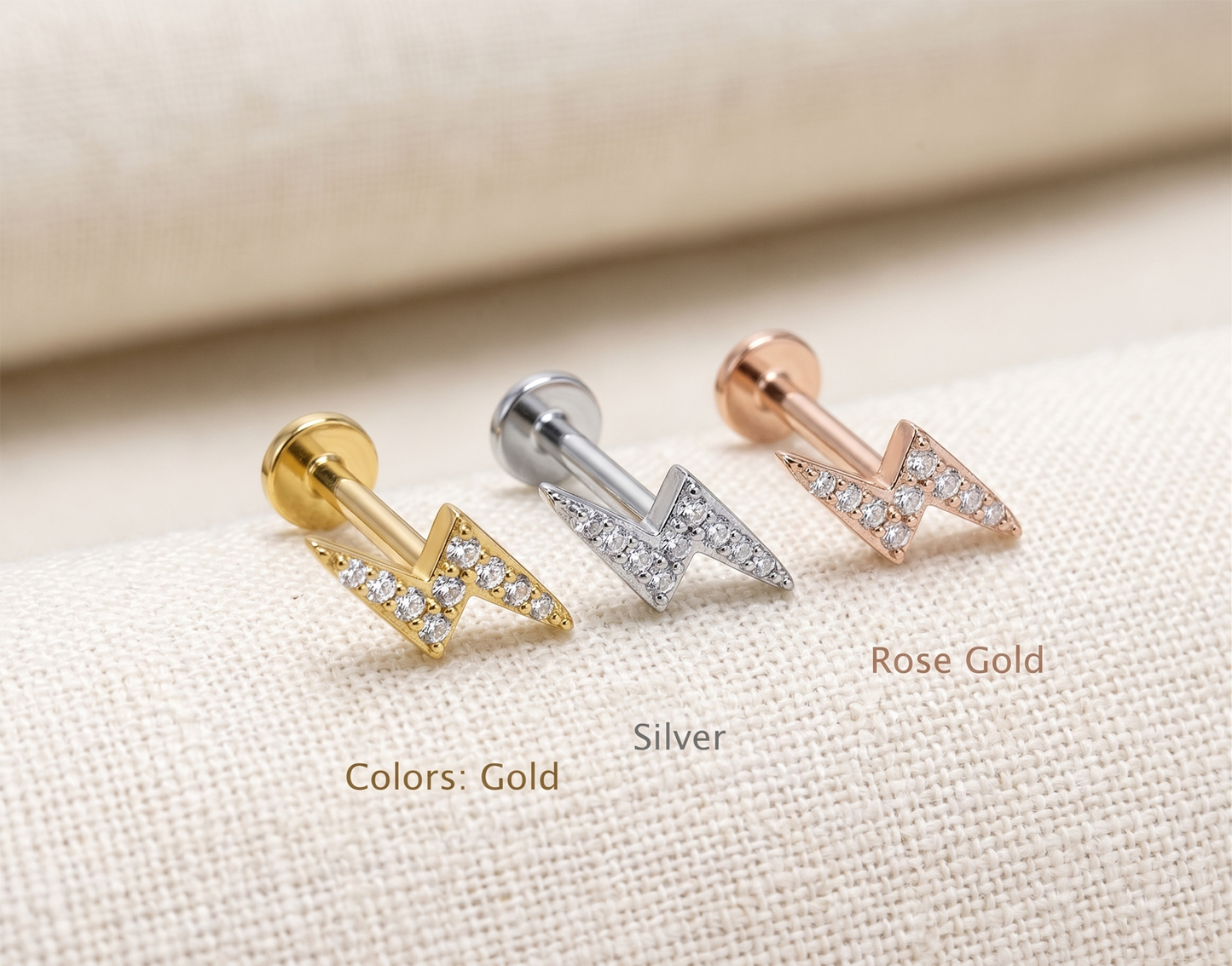 Surgical Steel CZ Lightning Bolt Threaded Labret Stud