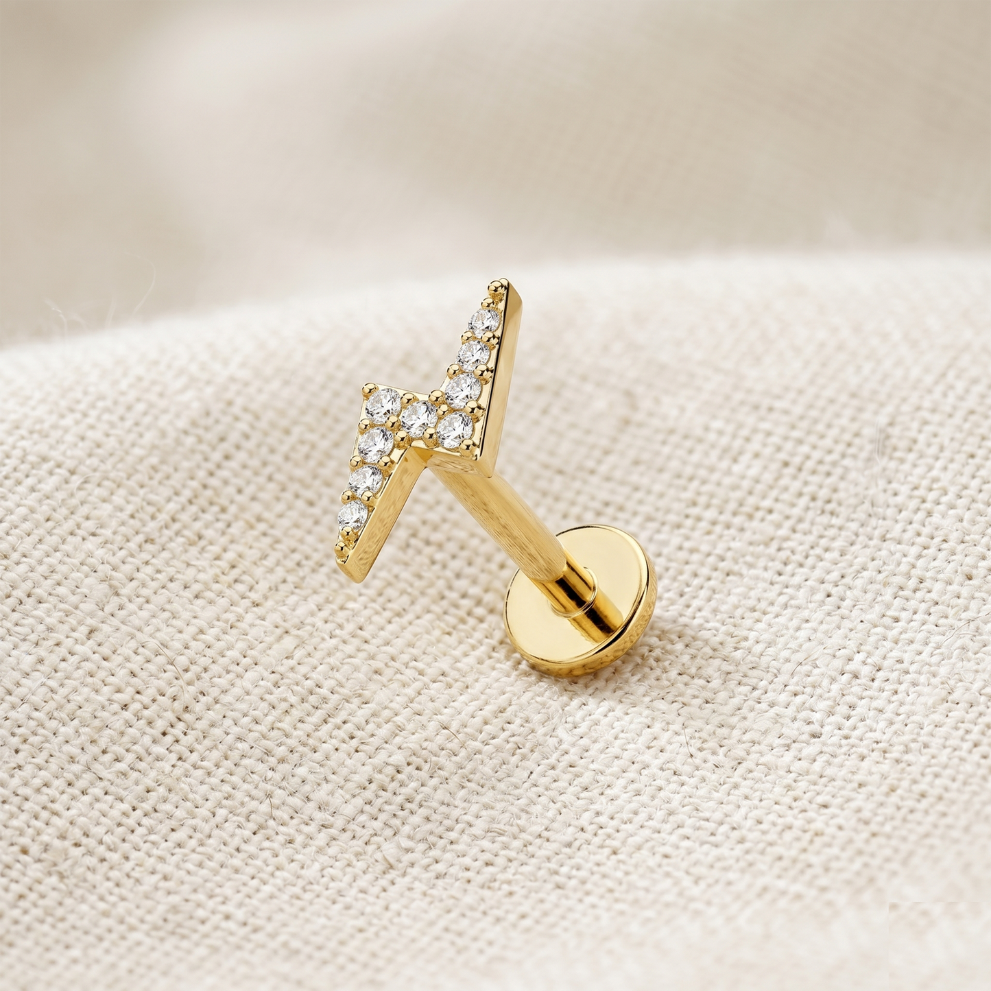 Surgical Steel CZ Lightning Bolt Threaded Labret Stud