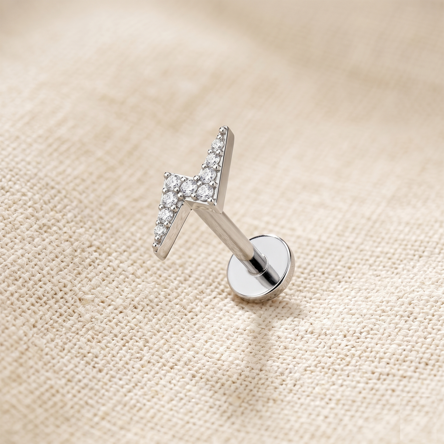 Surgical Steel CZ Lightning Bolt Threaded Labret Stud