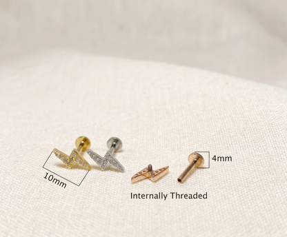 Surgical Steel CZ Lightning Bolt Threaded Labret Stud
