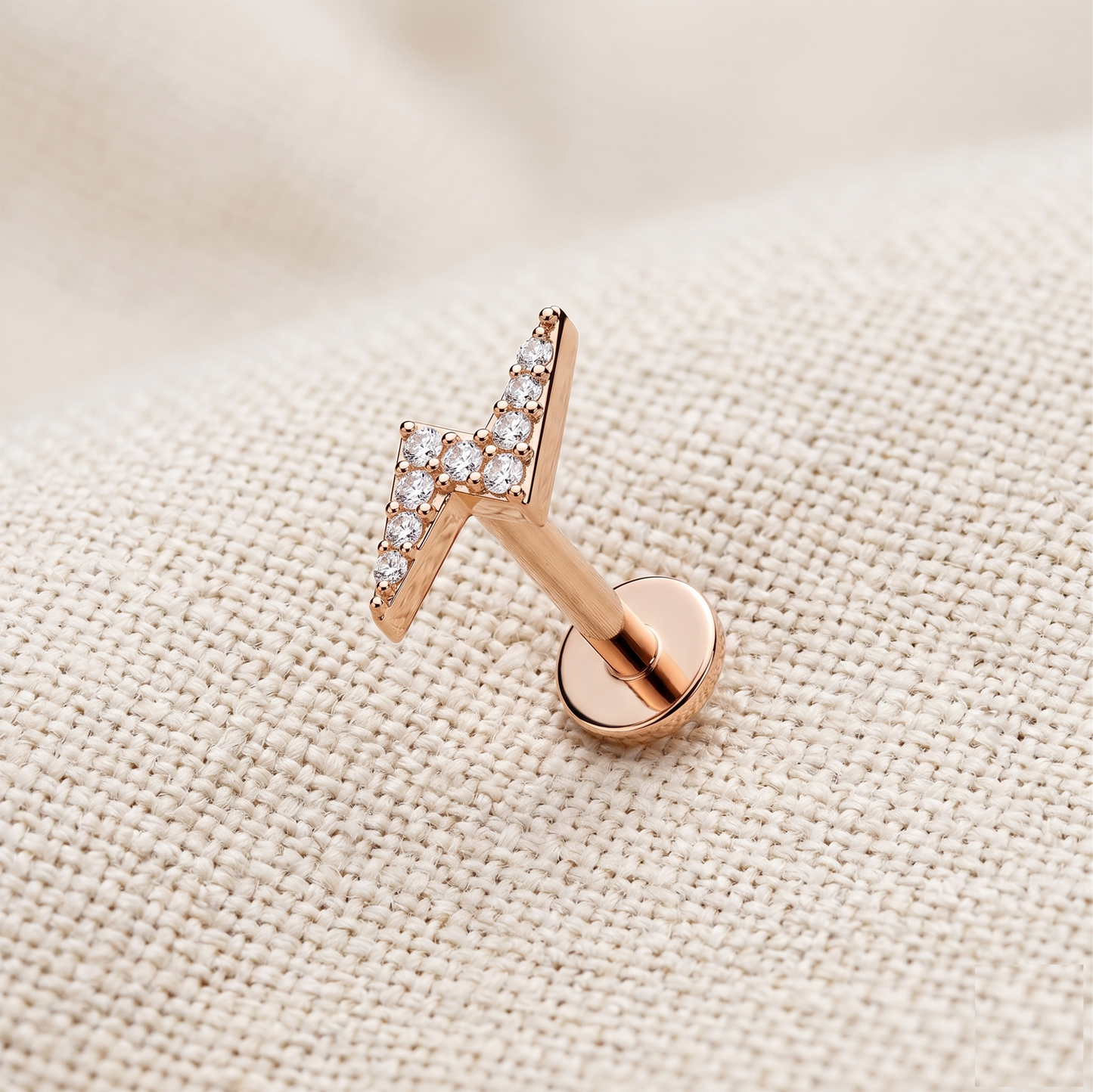 Surgical Steel CZ Lightning Bolt Threaded Labret Stud