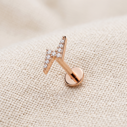 Surgical Steel CZ Lightning Bolt Threaded Labret Stud