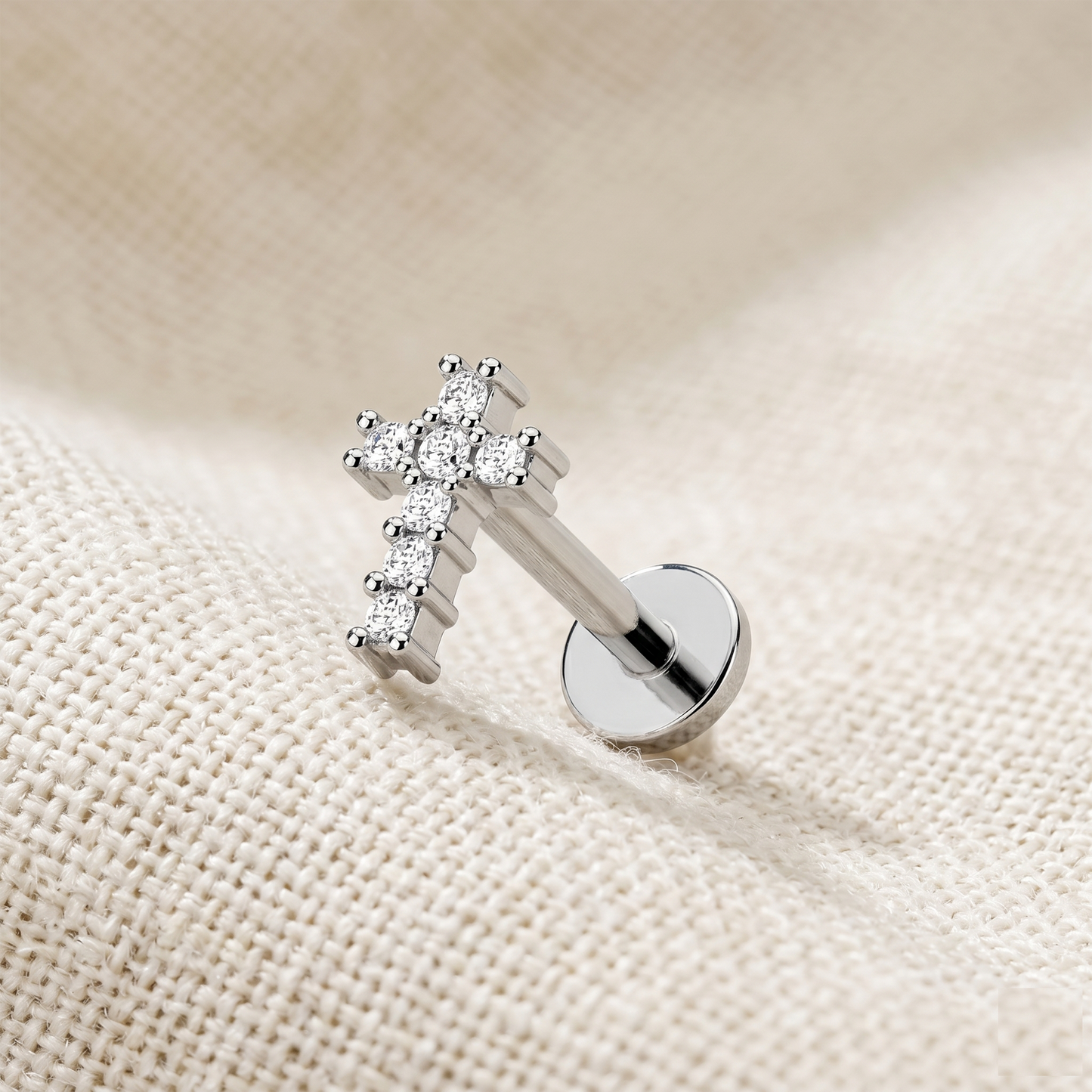 Surgical Steel Cross Top Threaded Labret 16G