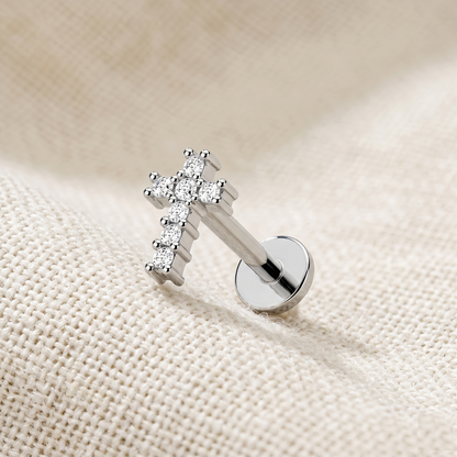 Surgical Steel Cross Top Threaded Labret 16G