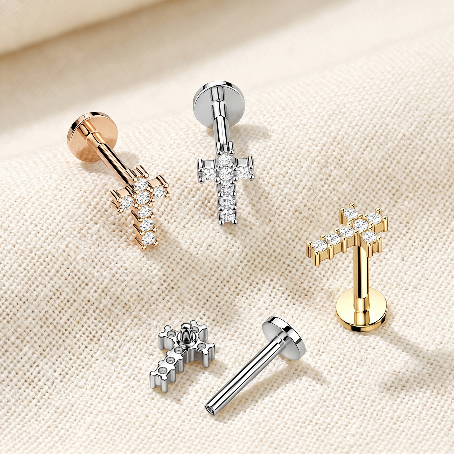 Surgical Steel Cross Top Threaded Labret 16G