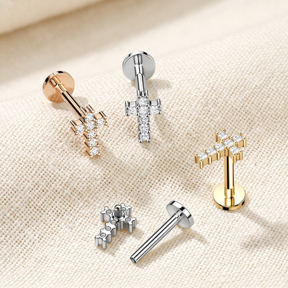 Surgical Steel Cross Top Threaded Labret 16G