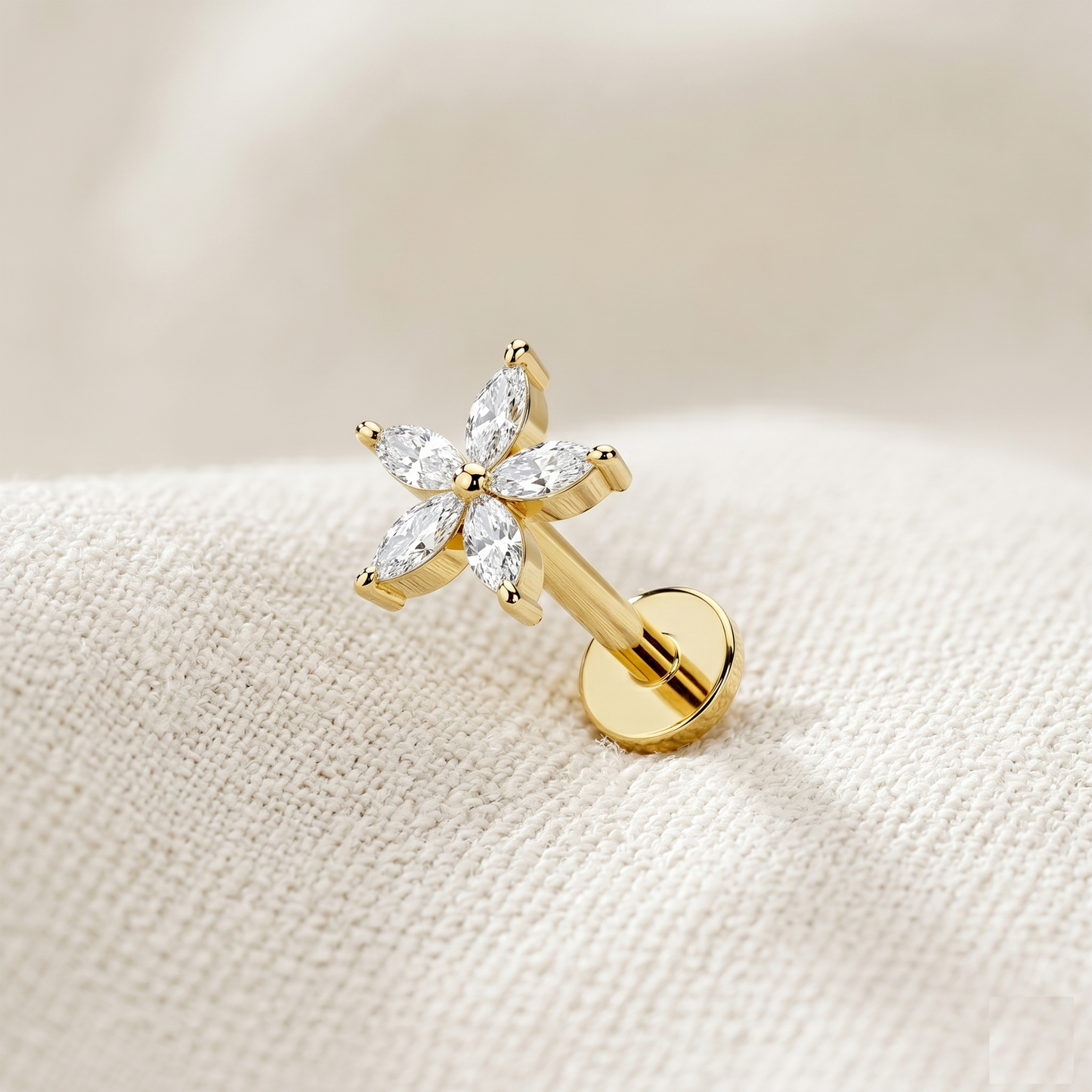 Surgical Steel Flower CZ Threaded Labret Stud 16G