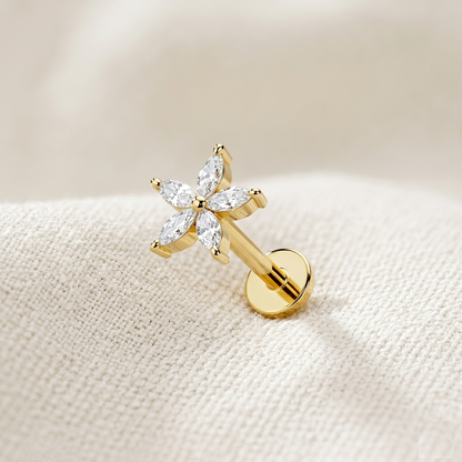 Surgical Steel Flower CZ Threaded Labret Stud 16G