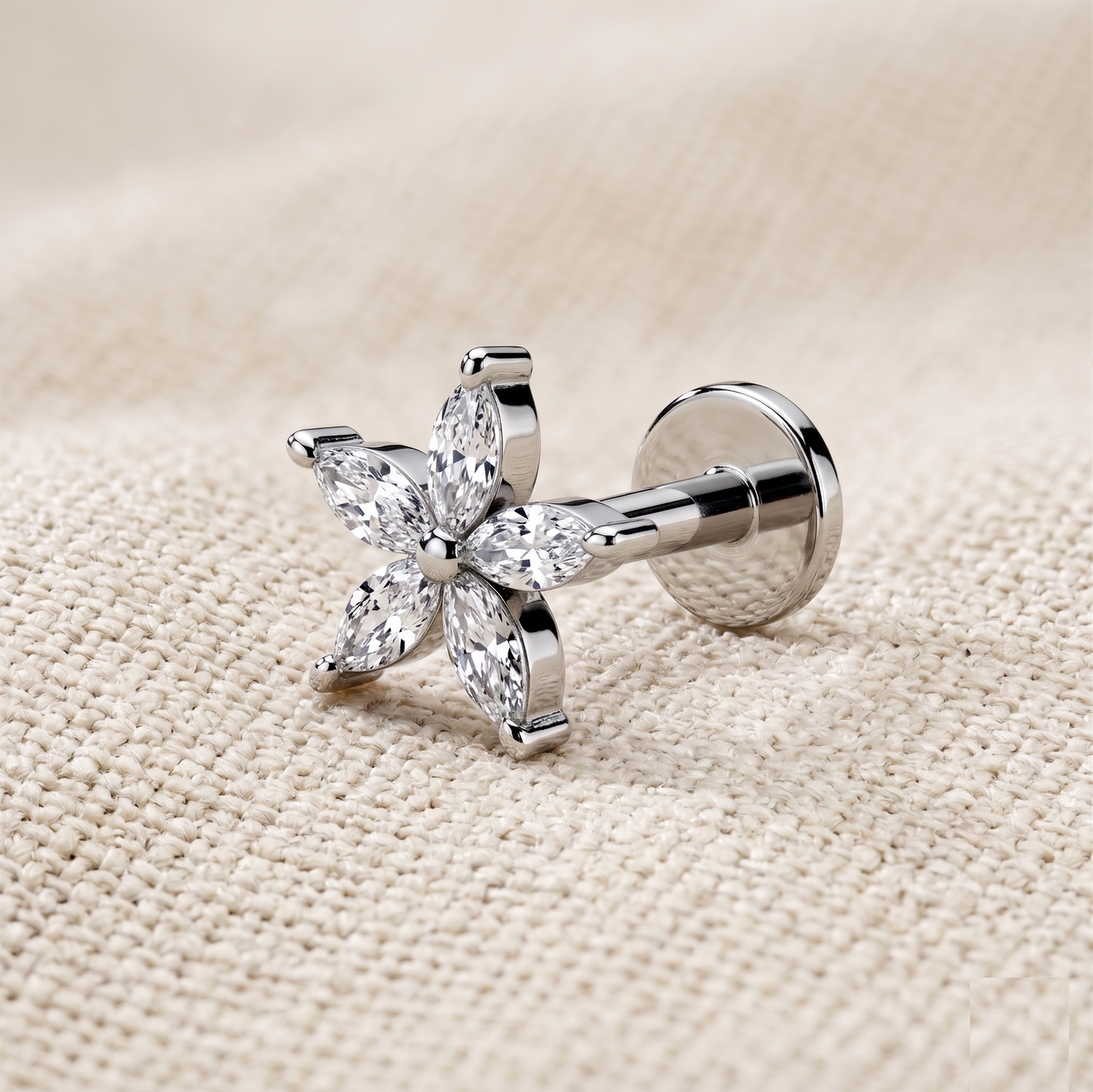 Surgical Steel Flower CZ Threaded Labret Stud 16G