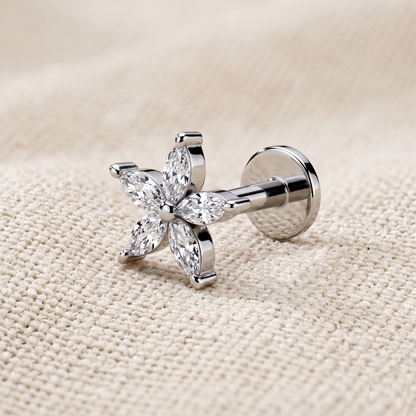 Surgical Steel Flower CZ Threaded Labret Stud 16G