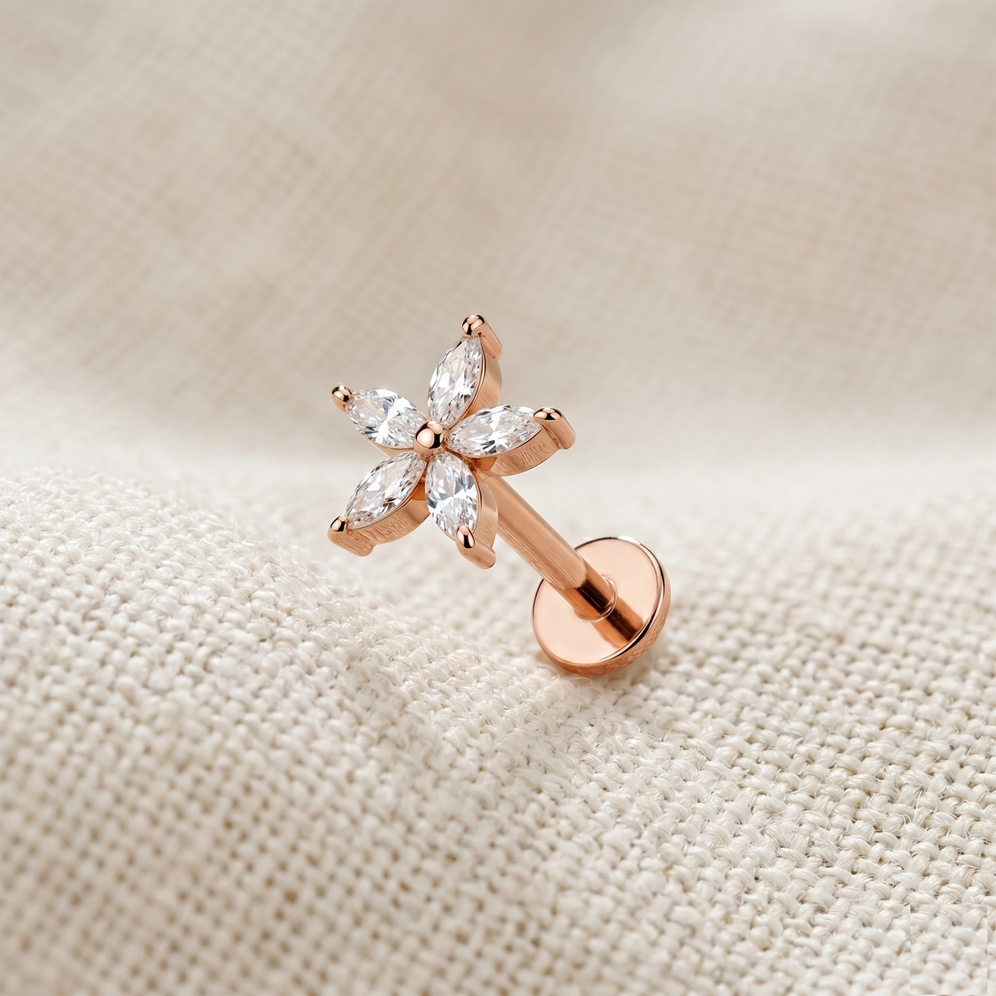 Surgical Steel Flower CZ Threaded Labret Stud 16G