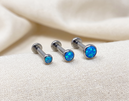Titanium Blue Opal Bezel Threadless Stud