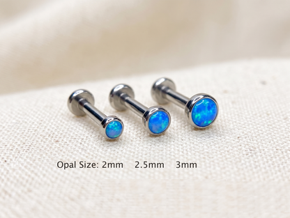 Titanium Blue Opal Bezel Threadless Stud