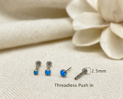 Titanium Blue Opal Bezel Threadless Stud
