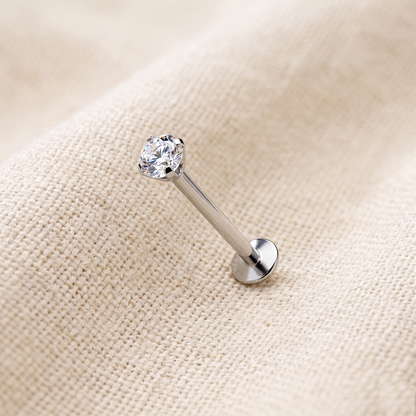 Surgical Steel Round CZ Prong Threadless Flat Back Stud 16G 18G 20G