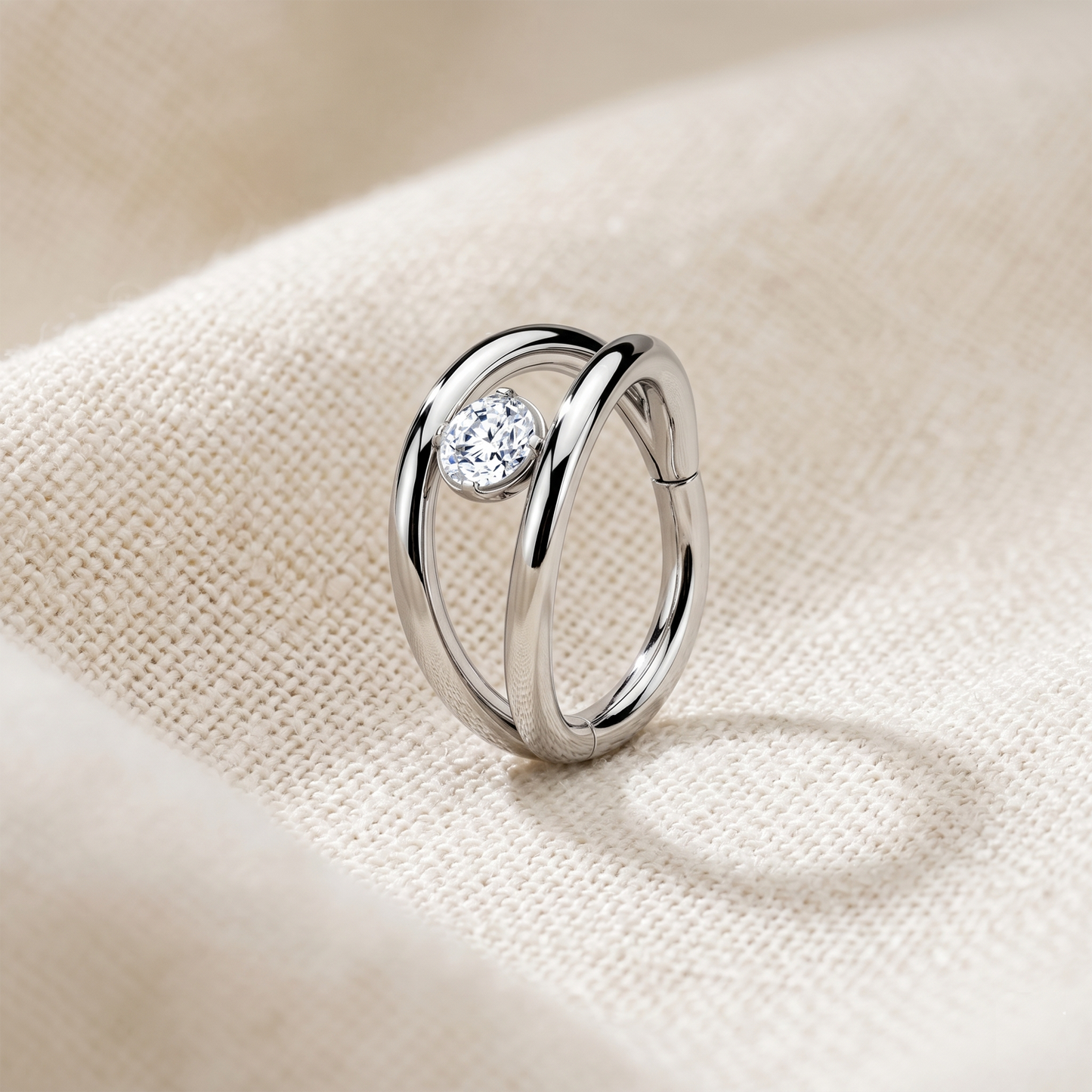 Surgical Steel Double Layer CZ Hinged Clicker Hoop 16G