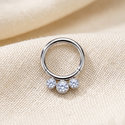 Titanium 3-Bezel CZ Clicker Hoop 16G