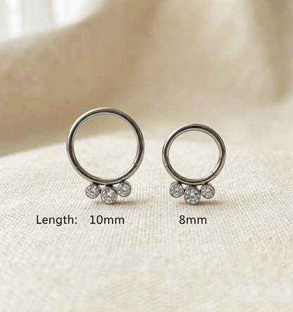 Titanium 3-Bezel CZ Clicker Hoop 16G