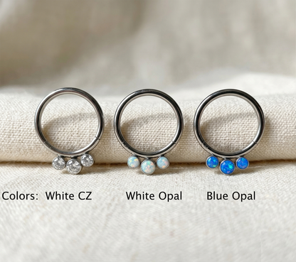 Titanium 3-Bezel CZ Clicker Hoop 16G