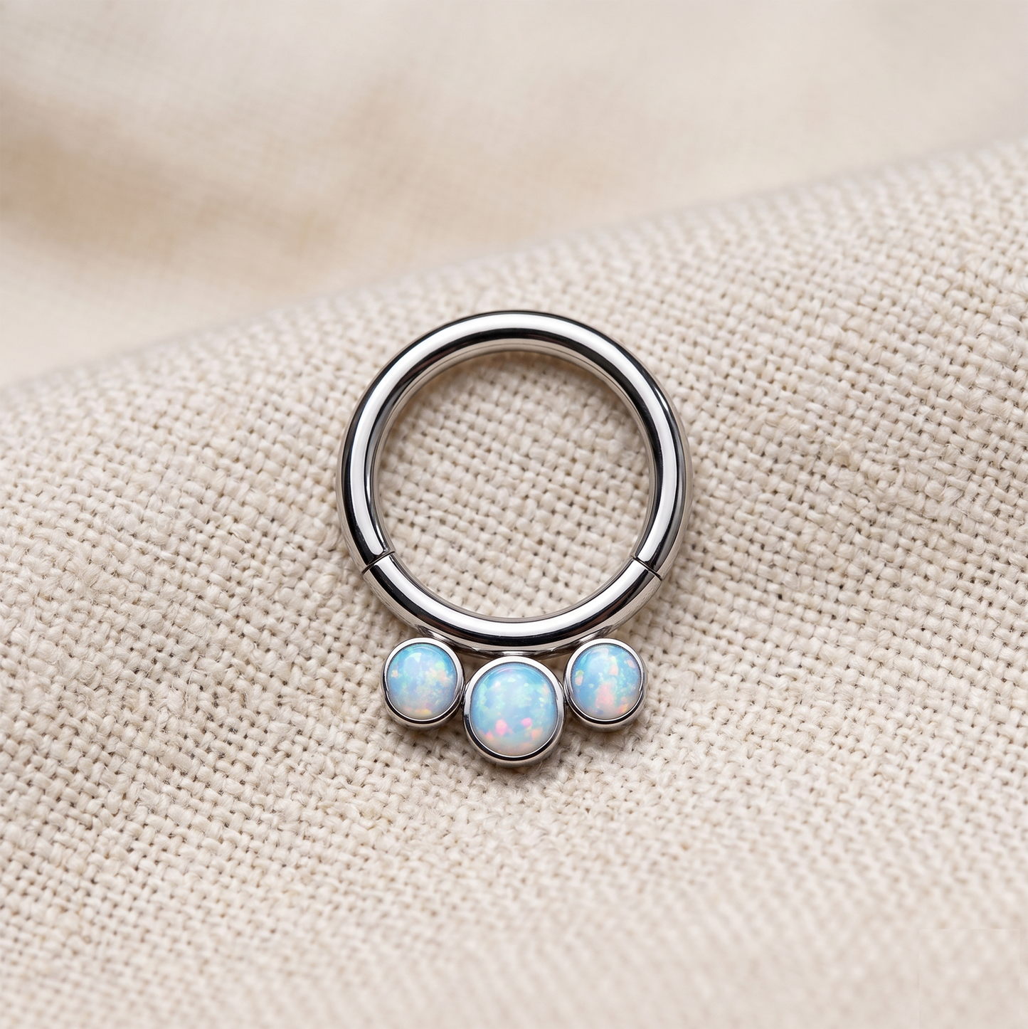 Titanium 3-Bezel CZ Clicker Hoop 16G